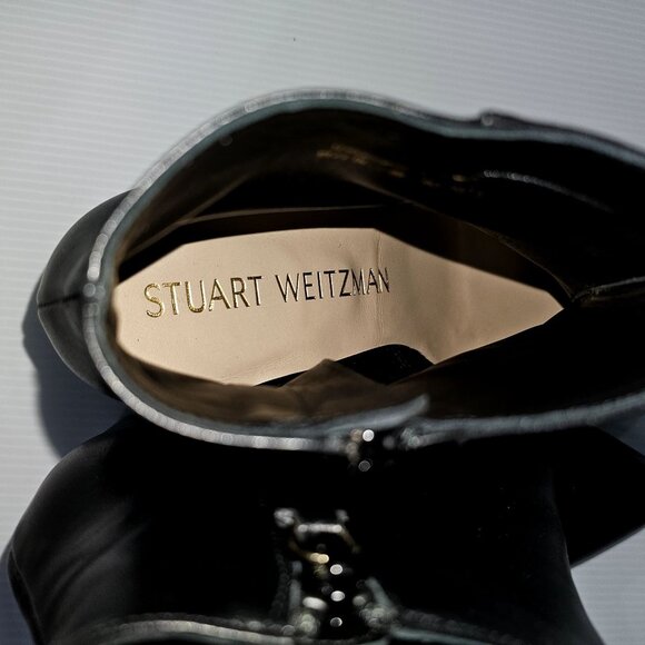 Stuart Weitzman Linsi Zip Ankle Bootie Women Shoe Black Leather Boot Size 8 - Picture 10 of 14